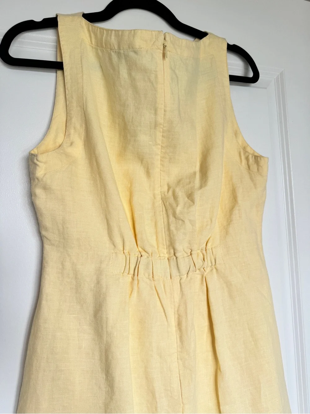 NWT MADEWELL Boatneck Shirred Mini Dress 100% Linen Candlelight 8 Butter Yellow - Picture 6 of 15